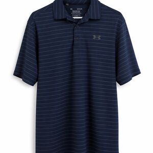 Under Armour Playoff 2.0 Golf Polo Men’s LG Navy Blue Striped Performance Shirt